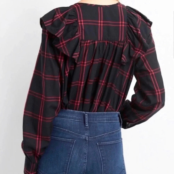 GAP Cascade Ruffle Plaid Blouse - Picture 2 of 6